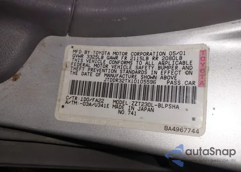 2001 Toyota Celica Gt из США, поврежденный, VIN JTDDR32TX10105596